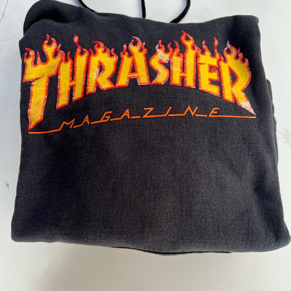 Thrasher Dark Gray Hoodie with Bold Yellow and Orange Logo